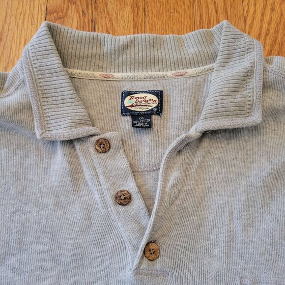Tommy Bahama XXL Gray Sweater Polo Cotton Knit Preppy Cozy Rugby - Picture 4 of 6